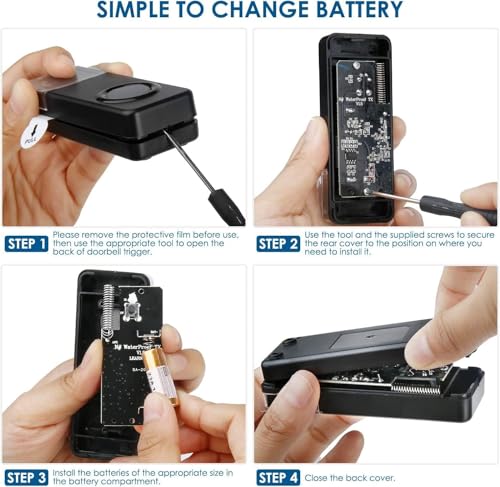 Funkklingel, PHYSEN Türklingel Funk Set, IP55 Funkklingel Aussen Wasserdicht, 400M Reichweite Kabellose Haustür Klingel, 1 Sender und 1 Empfänger, 58 Melodien, 5 Lautstärkestufen, LED Anzeige