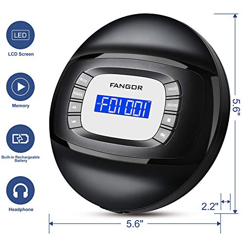 Rechargeable Cd Player, Portable Cd Player With Headphone, Anti-Skip/Shockproof Cd Walkman For Kids, Car And Travel #TOP4