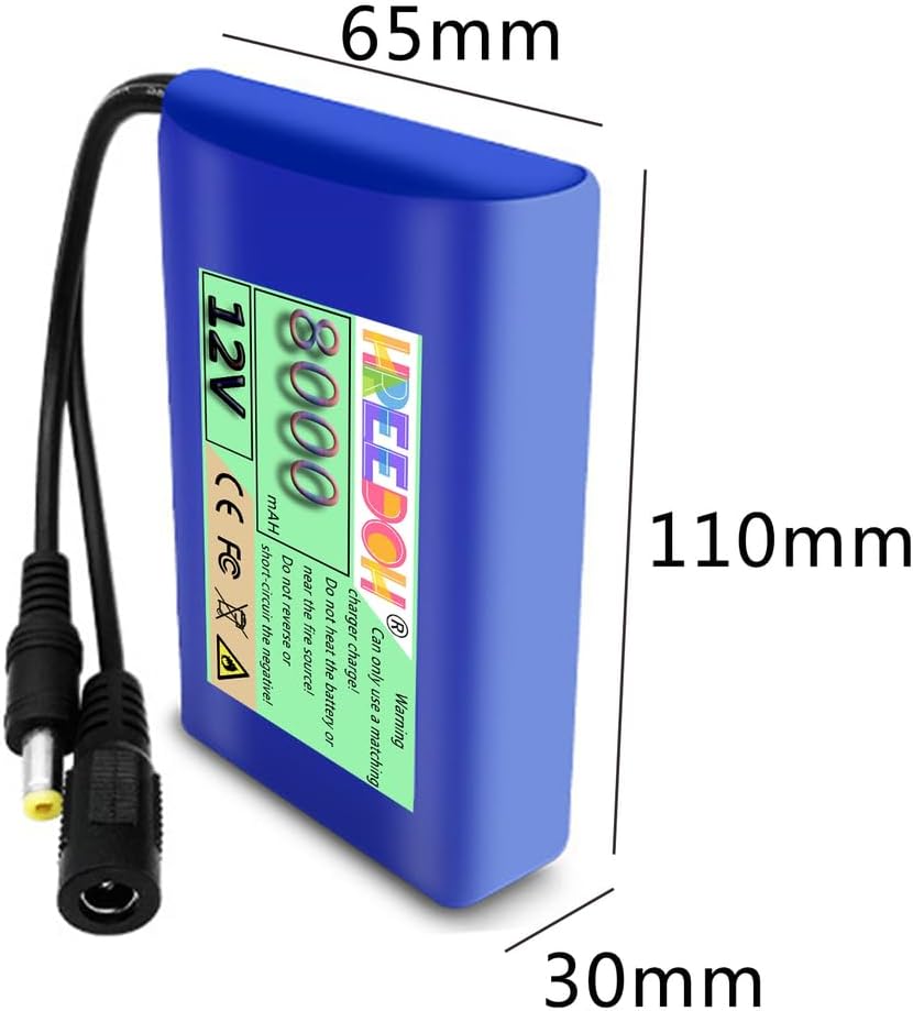 Polymer Lithium Battery 12V Lithium Ion Battery 8000mAh with Charger for 0-100W LED Light Strip Audio Monitoring Motor,12v8ah(no Power Display)