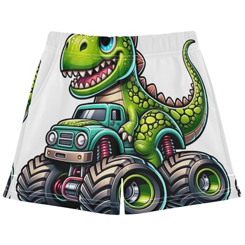 Girls Lounge Shorts Cartoon Dinosaur Monster Truck Print Athletic Comfy Summer Kids Pajama Sleep Shorts, X-Small