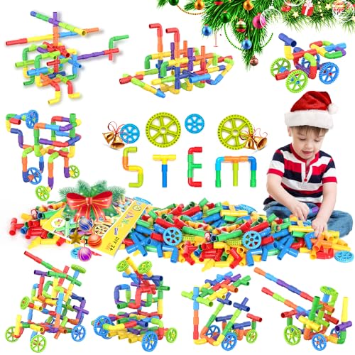 WishaLife 250 Pieces STEM Building Blocks Set, Kids Tube Locks Construction Set with...