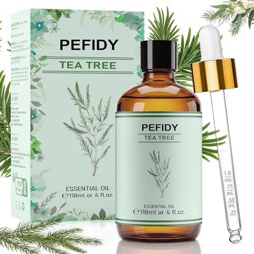PEFIDY Aceite esencial de árbol de té 118ml,100% Aceite Natural de Árbol de Té Que Calma La Piel, Ideal Para Difusores, Champú, Fabricación De Jabones Y Proyectos DIY