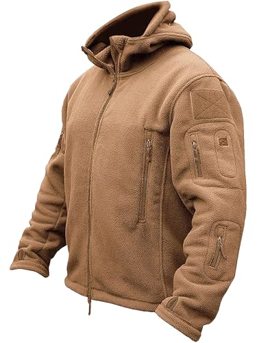 TACVASEN Herren Fleecejacke Military Outdoor Winddichte Jacke mit Kapuze-...