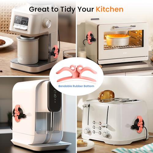 Image of Cord Organizer for Appliances, 6-Pack Stick-On Silicone Cable Holders - Cute & Functional Cord Wraps for Coffee Makers, Blenders, Mixers, Air Fryers - Tidy Kitchen Counter Cord Management(Pink)