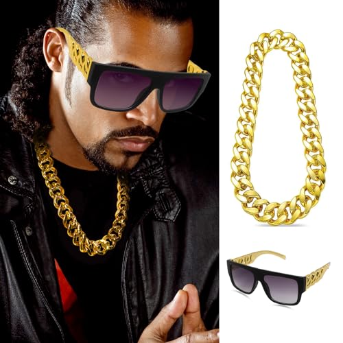 Hip Hop Costume Kit 80s 90s Rapper Accessories, Outfits for Men Women Cosplay Club Old School Themed Party Supplies4