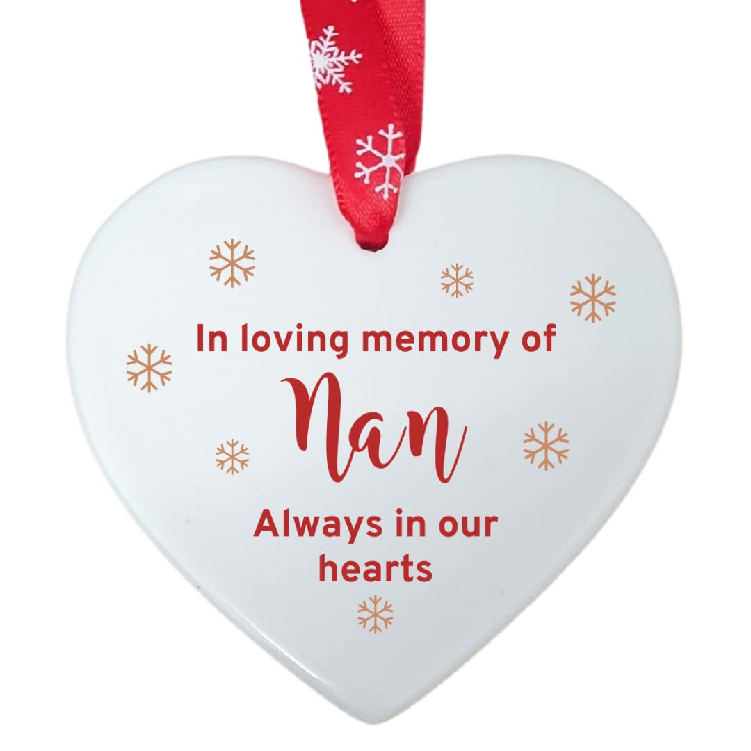 Second Ave Gift Company White,Red Second Ave In Loving Memory Of Nan Ceramic Hanging Heart Christmas Xmas Tree Decoration Bauble