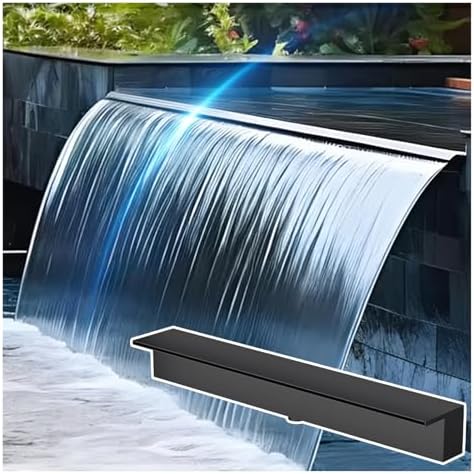 304 Stainless Steel Pool Waterfall Spout - Easy DIY Outdoor Fountain Spillway for Pond/Garden, 31.5" Black Water Feature, Durable Waterfall Accessory
