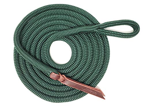Knotty Girlz Premium 9/16" Double Braid Polyester Yacht Rope Horse Lead Rope Natural Horsemanship w/Loop or Snap 12ft. or 14ft. Lengths (Hunter Green, 12ft. with Hitched in NP Trigger Bull Snap)