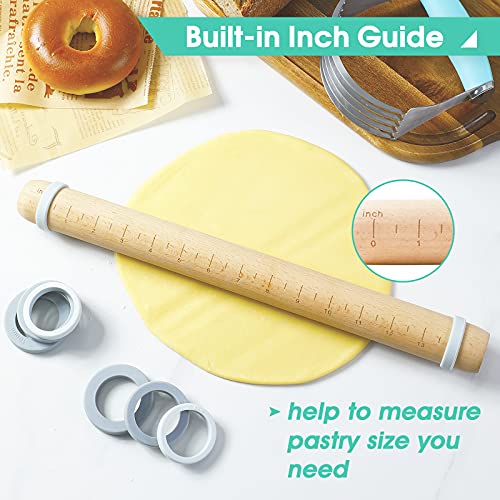 Gifbera Adjustable Wood Rolling Pin with Thickness Rings and Measurement Markers for Baking Dough, 16-Inch - Thumbnail 3
