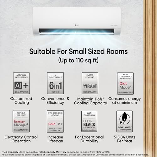 Image of LG 1 Ton 5 Star, Wi-Fi & Energy Manager+, DUAL Inverter Split AC (Copper, AI+ Convertible 6-in-1, Diet+ Cooler Mode, 4 Way Swing, HD Filter with AntiVirus Protection, US-Q14JWZE, White)