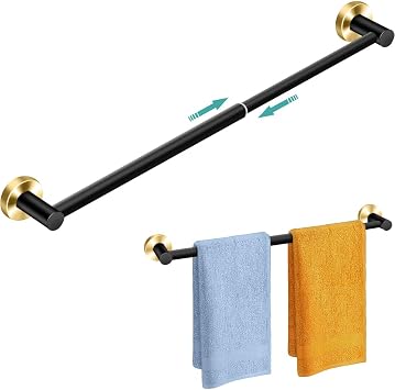 MGahyi Towel Racks for Bathroom-Adjustable Towel Holder13.18inch-24inch Sturdy and Rustproof Towel Bar Wall Mounted, Single Towel Bar Rod for Bathroom Accessories Black Gold, 1Pack