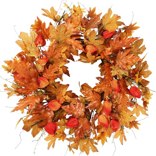 Sggvecsy Fall Wreath 21’’Artificial Autumn Front Door Wreath with...