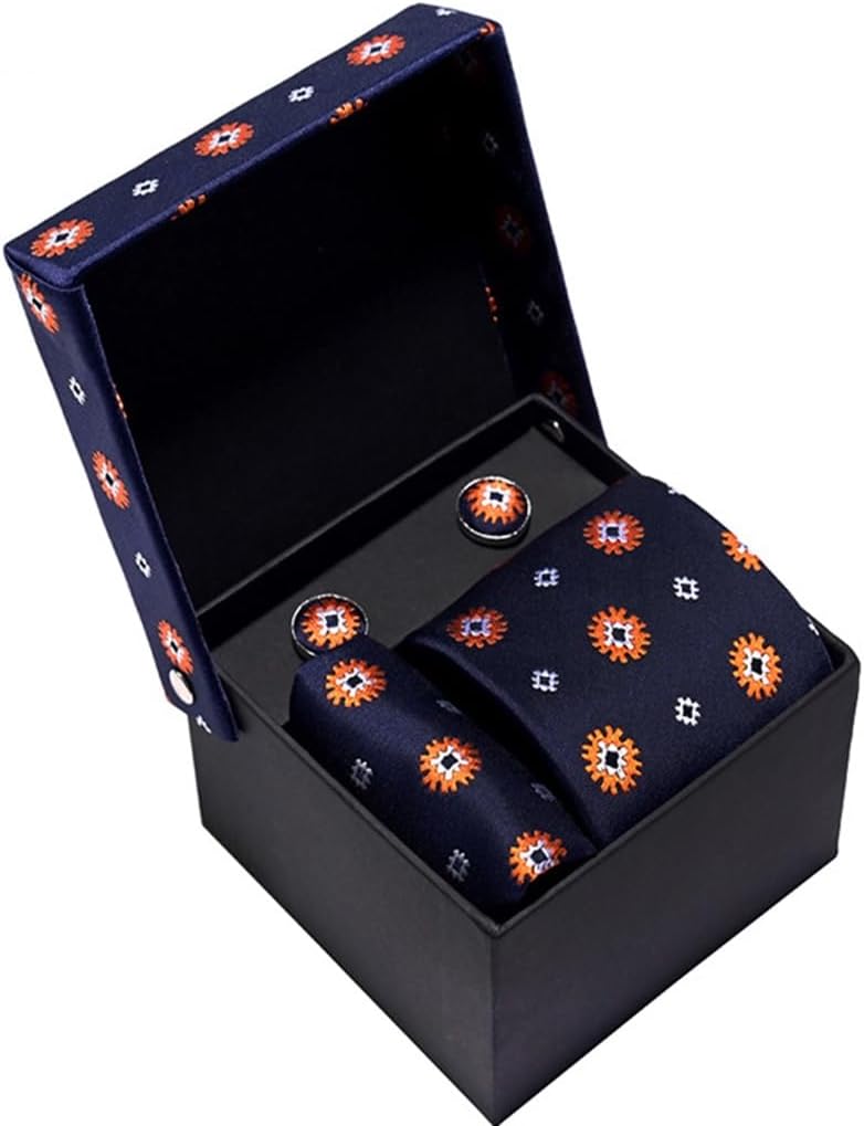 Men's Tie, Cufflinks, Scarf Gift Box Set, Business Formal Polyester Silk Tie Set(E)