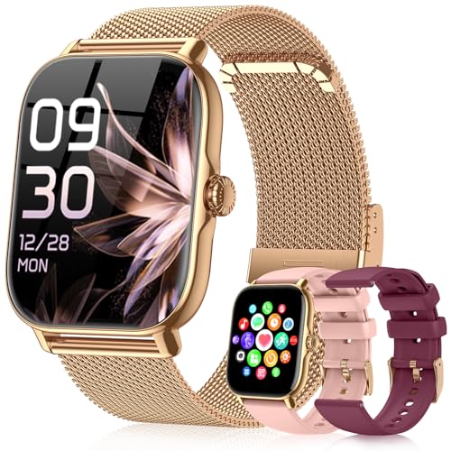 Kriutefy Smart Watches for Women Men (Make/Answer Calls) Steps Counter Fitness Watch for Android iPhone with 120+ Sports IP68 Waterproof Sleep Calorie Monitor Pedometer (Gold)