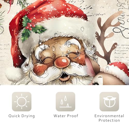 Image of Christmas Santa Claus Merry Xmas Black Bathroom Shower Curtain Set