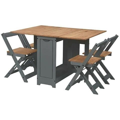 Santos Butterfly Folding Dining Set in Grey/Distressed Waxed Pine Cover