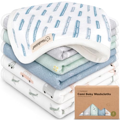 Image of 6-Pack Cotton Baby Washcloths for Newborn - Organic Cotton Muslin Soft Wash Cloths for Babies, Infant, Kids, Toddler Towels for Boy, Girl, Super Absorbent Face Cloths, Scratch-free Baby Rags (Vessels)