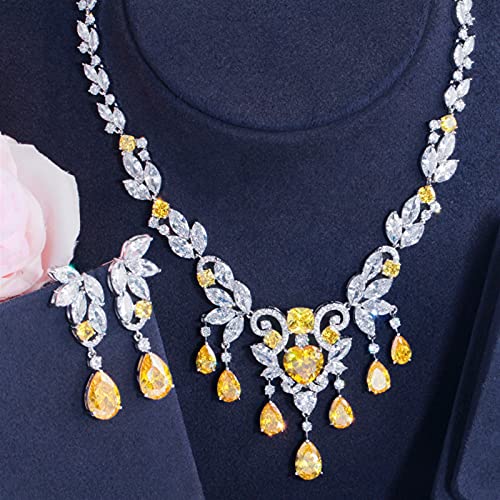 Circonita cúbica amarilla para bodas elegantes con joyas de borla colgante nupcial