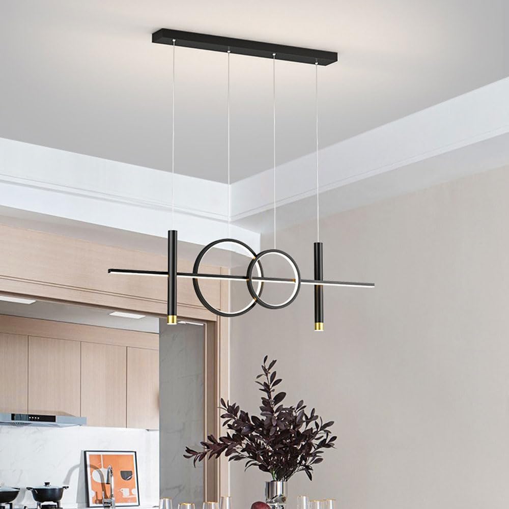 Lustre 2 Spots Suspendus 3000-6000K Lampe Suspendue LED Longue Moderne pour Table de Salle à Manger
