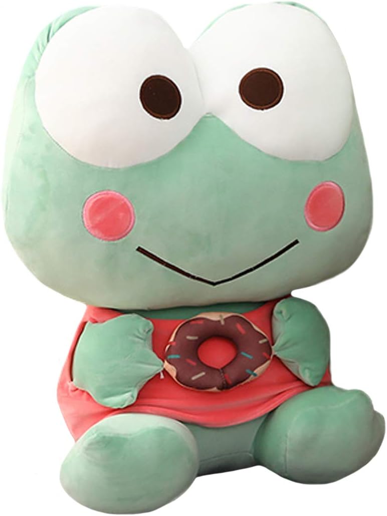ELAINREN Cuddly Stuffed Frog with Donut,Ultra-Soft Green Froggy Plush Toy Kawaii Fernando Frog Plushie Doll Gifts/13.8''