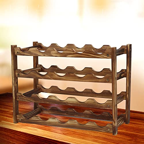 رف نبيذ من اون، رف نبيذ من خشب الصنوبر، ثبات جيد، صناعة متقنة، سعة كبيرة، عرض رائع للمقهى (سعة 4 طبقات 20 زجاجة)