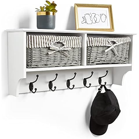 VonHaus Wall Mounted Coat Rack with Storage Baskets Cover
