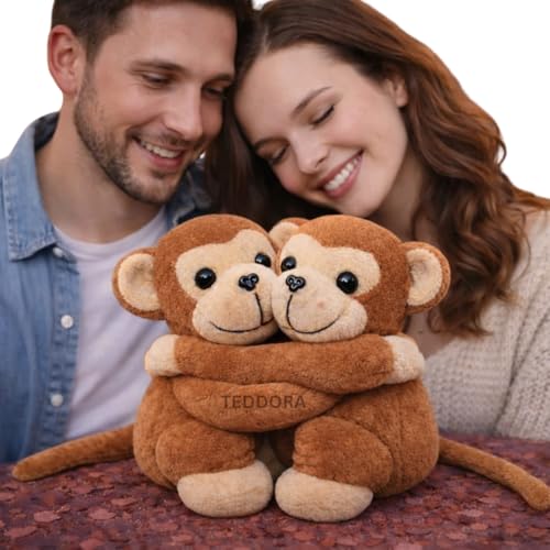 Image of Hugging Monkey Soft Toy for Girls Boys Kids,Brown,Monkey Couple Animal Plush Stuffed Baby Teddy Gift Birthday, 20 cm