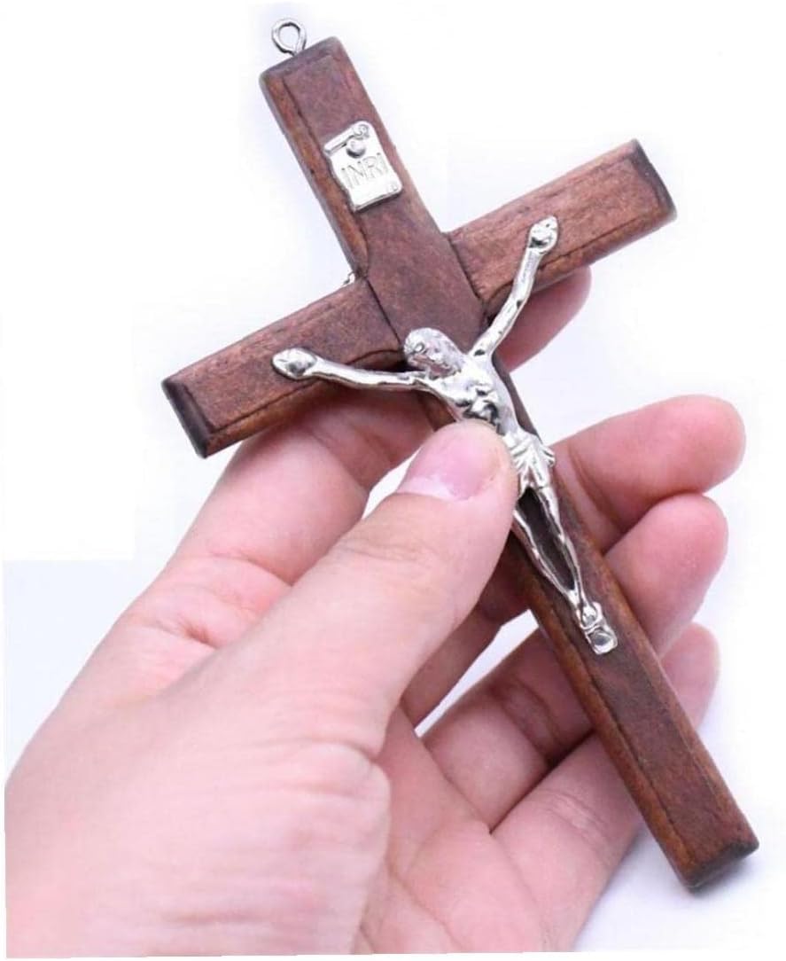 Enyolidimk Brown Stakee Wooden Cross Hanging Religious Worship Symbol For Home Decoration Wooden Catholic Crucifix Orament - Image 2