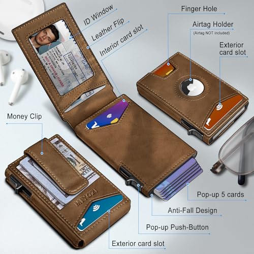 Airtag Wallet for Men,with Money Clip Gift Boxed,Slim Front Pocket Wallet RFID Blocking Metal Case Smart Pop-up Credit Card Holder in Magnetic Leather Flip2