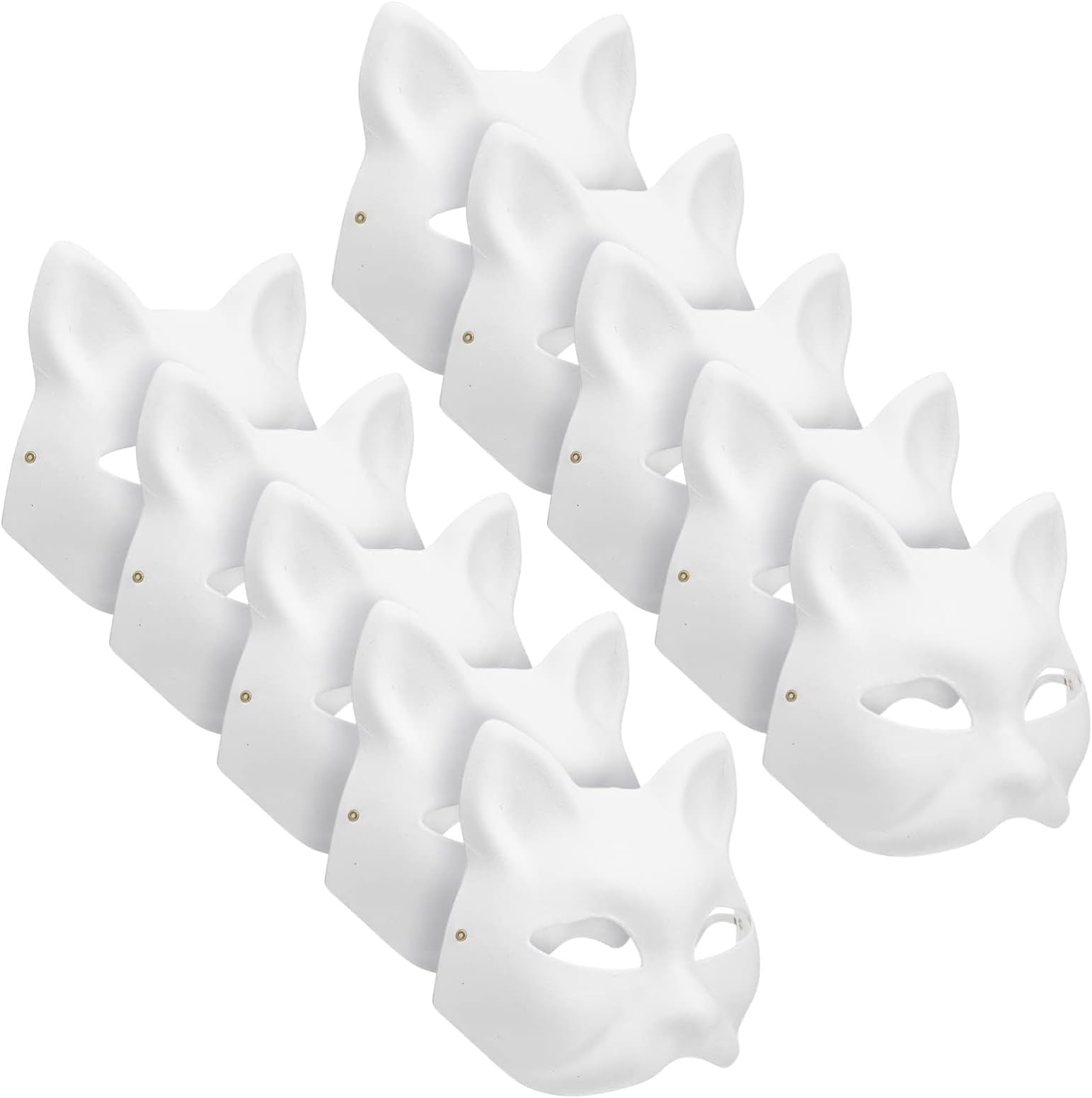 10PCS Cat Masks Therian Mask White Blank Animal Mask Base Halloween Costume Masquerade for Holiday Party