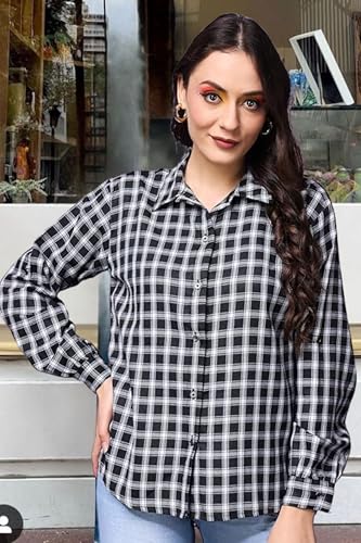 Image of POPWINGS Casual Checks Print Shirt for Women | Cotton Full-Sleeves Women Shirt | Summer Shirt for Women | Stylish Shirt for Women