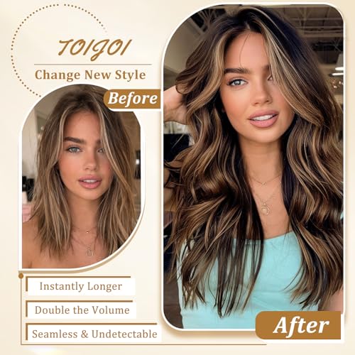 Image of Clip in Hair Extensions Human Hair Remy Balayage Hair Extensions 22inch | Real Hair Extensions Clip in Human Hair, Straight Hair Clip Ins for Easy Blend, 8PCS, 110g, Invisible, Natural Finish, Soft