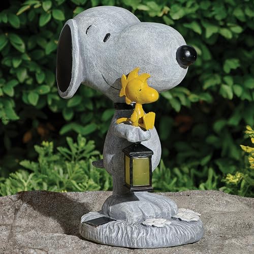 Roman 10.25 LED Solar Snoopy Garden Statue Outdoor Peanuts Yard Dcor with Woodstock & Lantern Light
