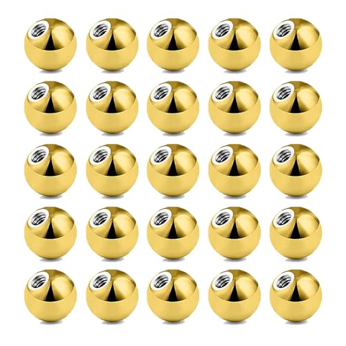 Besyvvin 25er Piercing Kugeln Gold 1.6mm Ersatzkugel Schraubkugel 5mm für Piercing Zunge Bauchnabel Chirurgenstahl