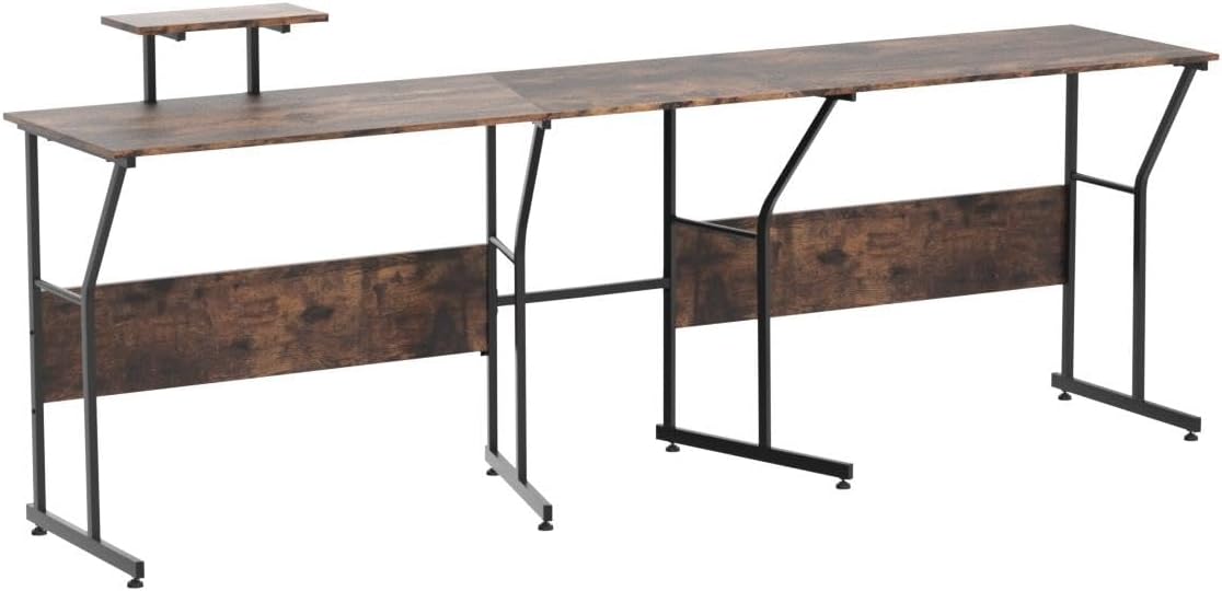 Tangkula L-Shaped Reversible Computer Desk, 2 Person Long Computer Workstation w/Movable Monitor Stand, Large Home Office Corner Desk for Working Writing Gaming (Rustic Brown)