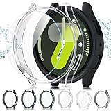 [6+6 Pack] for Samsung Galaxy Watch 7 44mm Screen Protector Case, Scratch Resistant Anti-Fog Tempered Glass Film and Hard PC Protective Bumper Compatible with Galaxy Watch 7 44mm Accessories