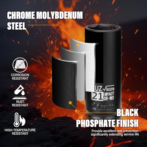 Image of 1 /2 Inch Drive 21mm Deep Metric Impact Socket,CR-MO,6 Point Radius Corner Design,Square Chamfered Opening,Axle Nut Impact Grade Socket for Easy Removal