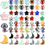 60 Pieces Crystal Mushroom Sculpture Heart Shaped Crystals Moon Crystal Star Crystal Stones Bulks Worry Stones Assorted Hand Making Palm Thumb Gemstones for Witchcraft Meditation Reiki (Simple Style)