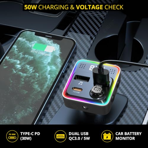 CRUST CS35 Car Bluetooth Receiver, 50W Charger, BT v5.3 - Image 4