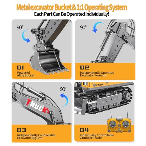 Image of 13CH Remote Control Excavator Construction Toy-2400mAh RC Excavator w /Metal Shovel /Spray /Lights /Sounds,2.4Ghz RC Bulldozer for Kid,RC Stunt Engineering Vehicles Toys Gift for 8-12 Year