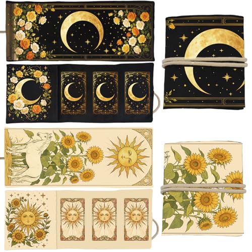 GLOBLELAND 2 piezas titular de tarjetas de tarot con motivos florales bohemios, sol, luna, caballo, poliéster, bolsa de almacenamiento grande para magia