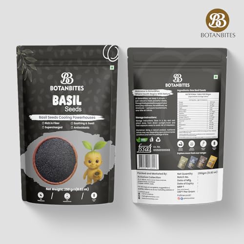 Image of BOTANBITES Basil Seeds Combo 500g | Rich in Fibre & Plant-Based Omega-3 | Natural Superfood for Fat Loss, Digestion & Hydration | Sabja Seeds for Eating & Drinking | Vegan & Gluten-Free | 250g x 2 (500 G)