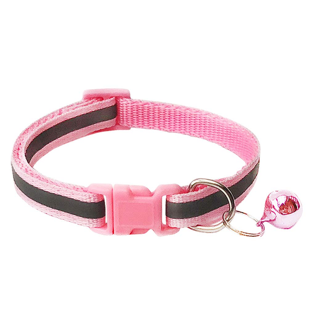 CHBORCHICEN 2 Unidades Reflectantes y Huella pequeña Mascota Perro Gato Collar Regular con Hebilla de Campana Ajustable poliéster Gato Perro Collar o Cinturones de Seguridad, XS, Rosado