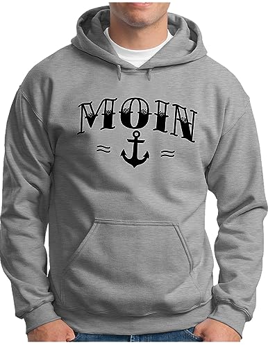 Sweat à capuche homme OM3 gris pull imprimé ancre nautical taille S au 4XL