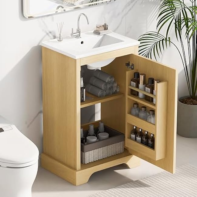Modern 36 Bathroom Vanity with Sink, Wood Bathroom Vanities with 4 Drawers of Different Sizes, Soft-Closing Door, Open-Back Design, Metal Handles (White-39N)