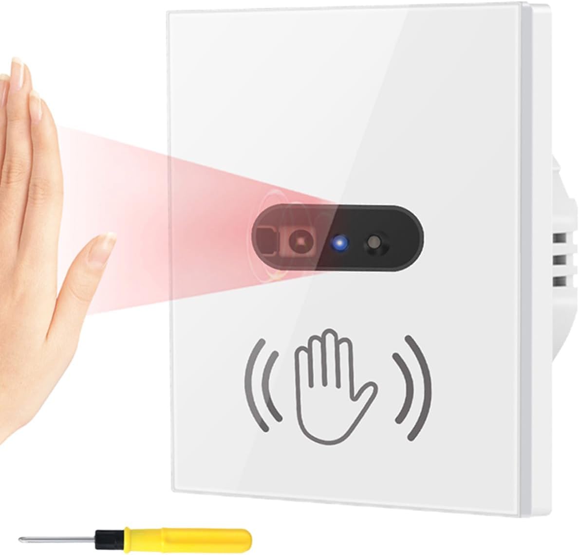 Infrared Motion Sensor Light Switch Handheld Wave Switch 8 cm Sensor Switch 10 A, 90-250 V Wall Mounted Indoor Suitable for Kitchen, Bathroom etc. (Neutral Conductor Required)