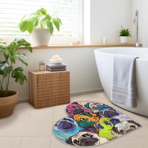 Bunte Bulldogge Hund Liebe Langhaar Verdickte Boden-Fußmatte Teppiche 80 cm Niedliche Französische Bulldogge Bereich Teppich für Wohnzimmer Küche Schlafzimmer Waschbar Rutschfeste Bodenmatte Teppich