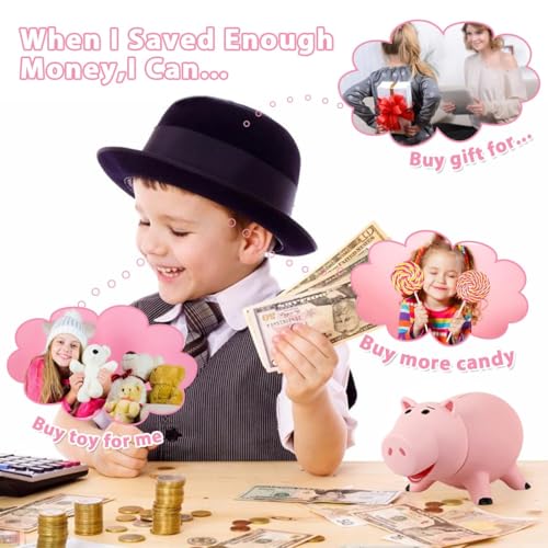 Image of PHOCAS Hamm Piggy Bank Unbreakable Cute Pink Pig Money Bank Plastic Saving Coin Bank for Kids Christmas Birthday Gift