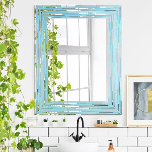 Head West 24"x30" Reeded Tiled Sea Glass Aqua Blue Vanity