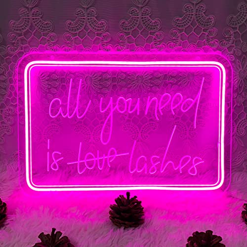 Image of Neon Sign All You Need Is Lashes For Wall Decor 3D Art Carving Design Indoor Bedroom Led Neon Signs Backdrop Flex Christmas Party Wedding Living Room Birthday Gift(Pink,USB,40x27CM)